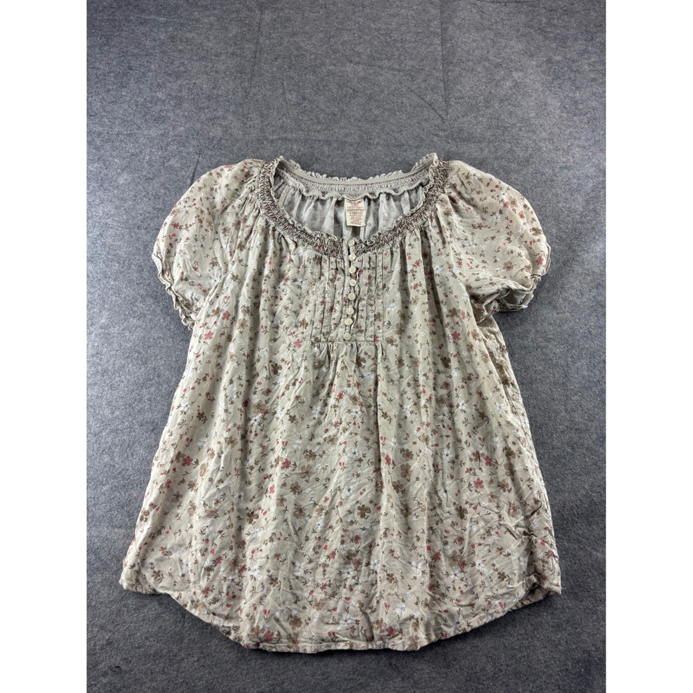 Faded Glory Floral Peasant Boho Smocked Blouse Womens L Cottagecore Fairy y2k